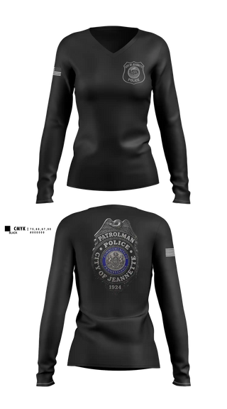 Womens Long Sleeve Vneck Shirt, Jeannette PD, Police, Teamtime, Team time, sublimation, custom sports apparel, team uniforms, spirit wear, spiritwear, sports uniforms, custom shirts, team store, custom team store, fundraiser sports, apparel fundraiser
