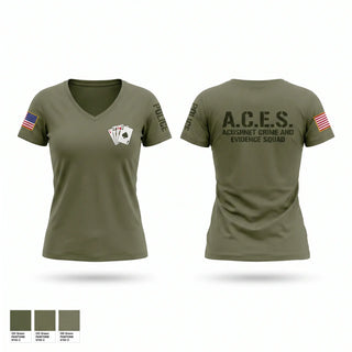 Womens Short Sleeve Vneck Shirt, A.C.E.S (Acushnet Crime & Evidence Squad, Police, Teamtime, Team time, sublimation, custom sports apparel, team uniforms, spirit wear, spiritwear, sports uniforms, custom shirts, team store, custom team store, fundraiser sports, apparel fundraiser