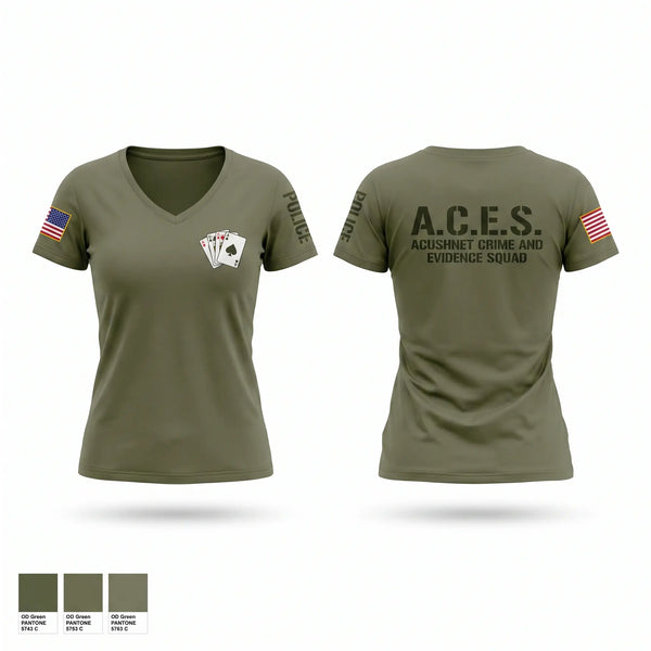 Womens Short Sleeve Vneck Shirt, A.C.E.S (Acushnet Crime & Evidence Squad, Police, Teamtime, Team time, sublimation, custom sports apparel, team uniforms, spirit wear, spiritwear, sports uniforms, custom shirts, team store, custom team store, fundraiser sports, apparel fundraiser