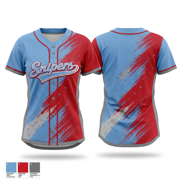 Two Button Softball Jersey, Lady Snipers, Softball, Teamtime, Team time, sublimation, custom sports apparel, team uniforms, spirit wear, spiritwear, sports uniforms, custom shirts, team store, custom team store, fundraiser sports, apparel fundraiser