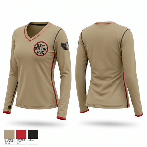 Womens Long Sleeve Vneck Shirt, 92nd EN BN, FSC, Army, Teamtime, Team time, sublimation, custom sports apparel, team uniforms, spirit wear, spiritwear, sports uniforms, custom shirts, team store, custom team store, fundraiser sports, apparel fundraiser