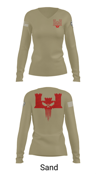 Womens Long Sleeve Vneck Shirt, B co 334th BEB, , Teamtime, Team time, sublimation, custom sports apparel, team uniforms, spirit wear, spiritwear, sports uniforms, custom shirts, team store, custom team store, fundraiser sports, apparel fundraiser
