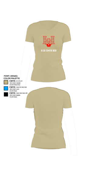 Womens Short Sleeve Vneck Shirt, B co 334th BEB, , Teamtime, Team time, sublimation, custom sports apparel, team uniforms, spirit wear, spiritwear, sports uniforms, custom shirts, team store, custom team store, fundraiser sports, apparel fundraiser