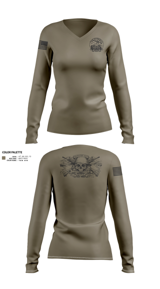 Womens Long Sleeve Vneck Shirt, 132nd mrbc, National Guard, Teamtime, Team time, sublimation, custom sports apparel, team uniforms, spirit wear, spiritwear, sports uniforms, custom shirts, team store, custom team store, fundraiser sports, apparel fundraiser