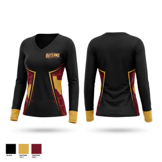 Womens Long Sleeve Vneck Shirt, Outlaws, Softball, Teamtime, Team time, sublimation, custom sports apparel, team uniforms, spirit wear, spiritwear, sports uniforms, custom shirts, team store, custom team store, fundraiser sports, apparel fundraiser