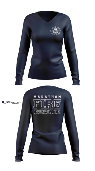 Womens Long Sleeve Vneck Shirt, Marathon Fire Rescue, Fire Department, Teamtime, Team time, sublimation, custom sports apparel, team uniforms, spirit wear, spiritwear, sports uniforms, custom shirts, team store, custom team store, fundraiser sports, apparel fundraiser