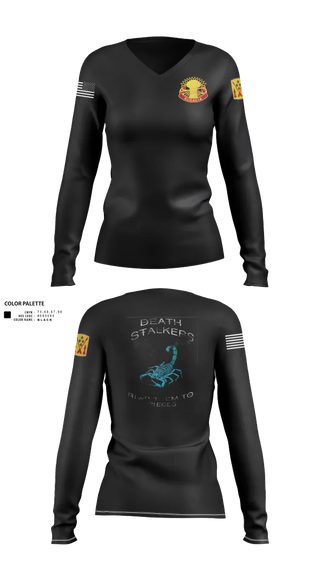 Womens Long Sleeve Vneck Shirt, 5-4 ADA A BTRY 3rd PLT, , Teamtime, Team time, sublimation, custom sports apparel, team uniforms, spirit wear, spiritwear, sports uniforms, custom shirts, team store, custom team store, fundraiser sports, apparel fundraiser