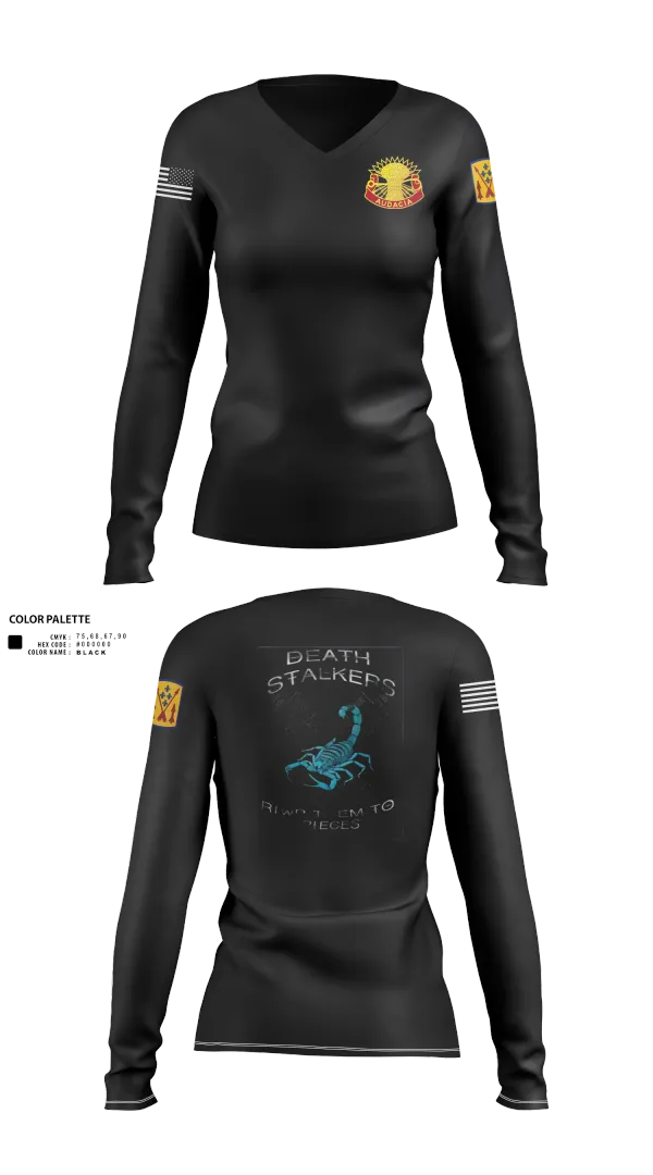 Womens Long Sleeve Vneck Shirt, 5-4 ADA A BTRY 3rd PLT, , Teamtime, Team time, sublimation, custom sports apparel, team uniforms, spirit wear, spiritwear, sports uniforms, custom shirts, team store, custom team store, fundraiser sports, apparel fundraiser