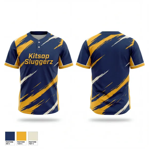 Two Button Softball Jersey, Kitsap Sluggerz, Softball, Teamtime, Team time, sublimation, custom sports apparel, team uniforms, spirit wear, spiritwear, sports uniforms, custom shirts, team store, custom team store, fundraiser sports, apparel fundraiser
