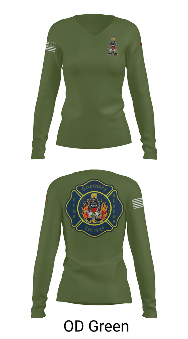 Womens Long Sleeve Vneck Shirt, Guernsey Fire & Rescue, , Teamtime, Team time, sublimation, custom sports apparel, team uniforms, spirit wear, spiritwear, sports uniforms, custom shirts, team store, custom team store, fundraiser sports, apparel fundraiser