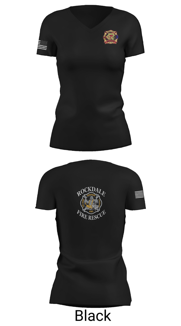 Womens Short Sleeve Vneck Shirt, Rockdale County Fire Rescue Company 1, Fire Department, Teamtime, Team time, sublimation, custom sports apparel, team uniforms, spirit wear, spiritwear, sports uniforms, custom shirts, team store, custom team store, fundraiser sports, apparel fundraiser