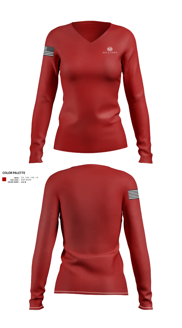 Womens Long Sleeve Vneck Shirt, RSS E-Town, , Teamtime, Team time, sublimation, custom sports apparel, team uniforms, spirit wear, spiritwear, sports uniforms, custom shirts, team store, custom team store, fundraiser sports, apparel fundraiser