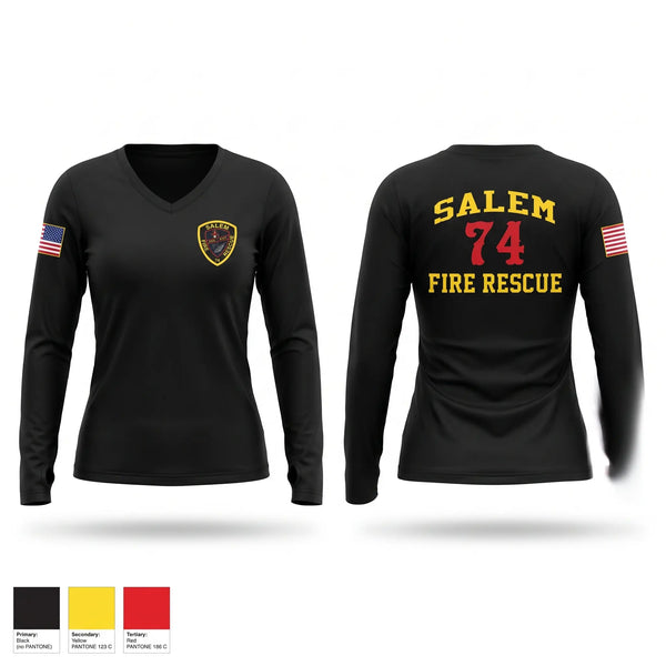 Womens Long Sleeve Vneck Shirt, Salem Fire & Rescue, Fire Department, Teamtime, Team time, sublimation, custom sports apparel, team uniforms, spirit wear, spiritwear, sports uniforms, custom shirts, team store, custom team store, fundraiser sports, apparel fundraiser