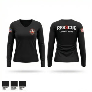 Womens Long Sleeve Vneck Shirt, North Towanda Fire Rescue, Fire Department, Teamtime, Team time, sublimation, custom sports apparel, team uniforms, spirit wear, spiritwear, sports uniforms, custom shirts, team store, custom team store, fundraiser sports, apparel fundraiser