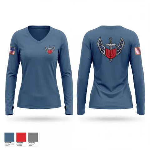 Womens Long Sleeve Vneck Shirt, Union AFJROTC, Air Force, Teamtime, Team time, sublimation, custom sports apparel, team uniforms, spirit wear, spiritwear, sports uniforms, custom shirts, team store, custom team store, fundraiser sports, apparel fundraiser