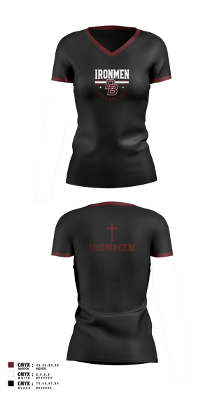Womens Short Sleeve Vneck Shirt, Don Bosco Ironmen Wrestling, Wrestling, Teamtime, Team time, sublimation, custom sports apparel, team uniforms, spirit wear, spiritwear, sports uniforms, custom shirts, team store, custom team store, fundraiser sports, apparel fundraiser