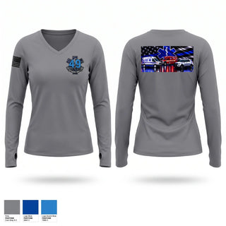 Womens Long Sleeve Vneck Shirt, Coudersport Ems, EMS/EMT, Teamtime, Team time, sublimation, custom sports apparel, team uniforms, spirit wear, spiritwear, sports uniforms, custom shirts, team store, custom team store, fundraiser sports, apparel fundraiser