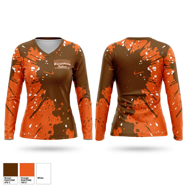 Womens Long Sleeve Vneck Shirt, Weequahic Indians, , Teamtime, Team time, sublimation, custom sports apparel, team uniforms, spirit wear, spiritwear, sports uniforms, custom shirts, team store, custom team store, fundraiser sports, apparel fundraiser