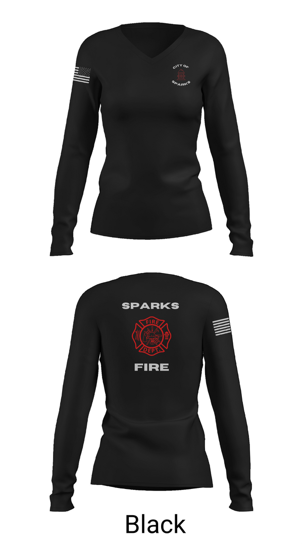 Womens Long Sleeve Vneck Shirt, Sparks Fire Department, Fire Department, Teamtime, Team time, sublimation, custom sports apparel, team uniforms, spirit wear, spiritwear, sports uniforms, custom shirts, team store, custom team store, fundraiser sports, apparel fundraiser