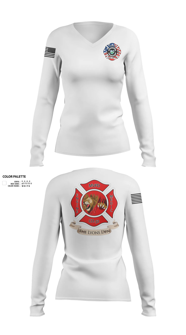 Womens Long Sleeve Vneck Shirt, Company 52, Fire Department, Teamtime, Team time, sublimation, custom sports apparel, team uniforms, spirit wear, spiritwear, sports uniforms, custom shirts, team store, custom team store, fundraiser sports, apparel fundraiser