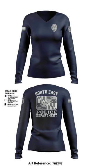 Womens Long Sleeve Vneck Shirt, North East Police Department, Police, Teamtime, Team time, sublimation, custom sports apparel, team uniforms, spirit wear, spiritwear, sports uniforms, custom shirts, team store, custom team store, fundraiser sports, apparel fundraiser