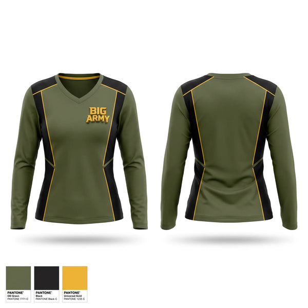 Womens Long Sleeve Vneck Shirt, BIG ARMY, , Teamtime, Team time, sublimation, custom sports apparel, team uniforms, spirit wear, spiritwear, sports uniforms, custom shirts, team store, custom team store, fundraiser sports, apparel fundraiser