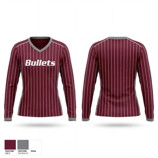 Womens Long Sleeve Vneck Shirt, Bullets, Baseball, Teamtime, Team time, sublimation, custom sports apparel, team uniforms, spirit wear, spiritwear, sports uniforms, custom shirts, team store, custom team store, fundraiser sports, apparel fundraiser