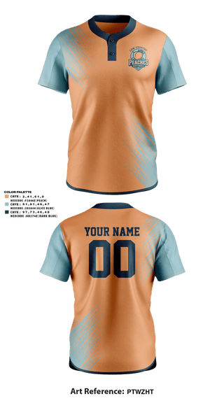 Two Button Softball Jersey, LowCountry Peaches, Softball, Teamtime, Team time, sublimation, custom sports apparel, team uniforms, spirit wear, spiritwear, sports uniforms, custom shirts, team store, custom team store, fundraiser sports, apparel fundraiser