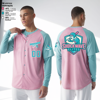 Full Button Baseball Jersey, Shockwave Elites, Baseball, Teamtime, Team time, sublimation, custom sports apparel, team uniforms, spirit wear, spiritwear, sports uniforms, custom shirts, team store, custom team store, fundraiser sports, apparel fundraiser