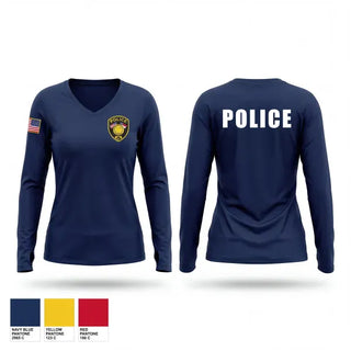 Womens Long Sleeve Vneck Shirt, SCOTLAND NECK POLICE DEPARTMENT, Police, Teamtime, Team time, sublimation, custom sports apparel, team uniforms, spirit wear, spiritwear, sports uniforms, custom shirts, team store, custom team store, fundraiser sports, apparel fundraiser