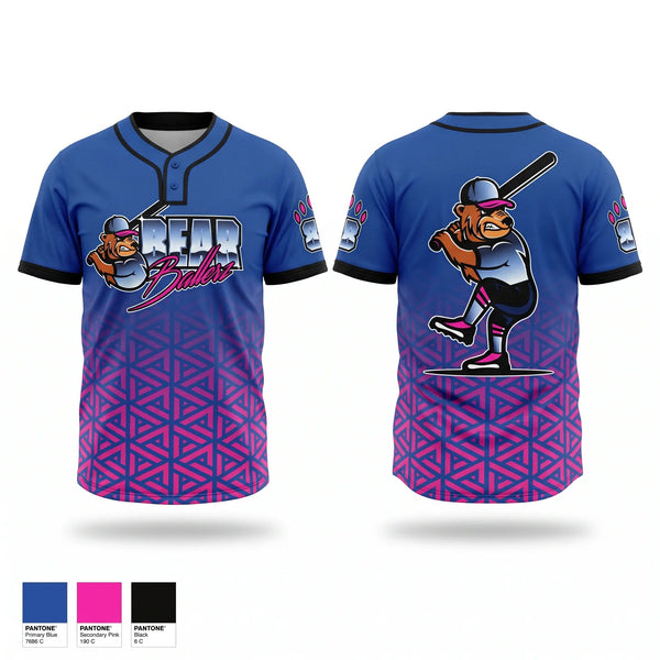 Two Button Softball Jersey, Bear Ballerz, Softball, Teamtime, Team time, sublimation, custom sports apparel, team uniforms, spirit wear, spiritwear, sports uniforms, custom shirts, team store, custom team store, fundraiser sports, apparel fundraiser