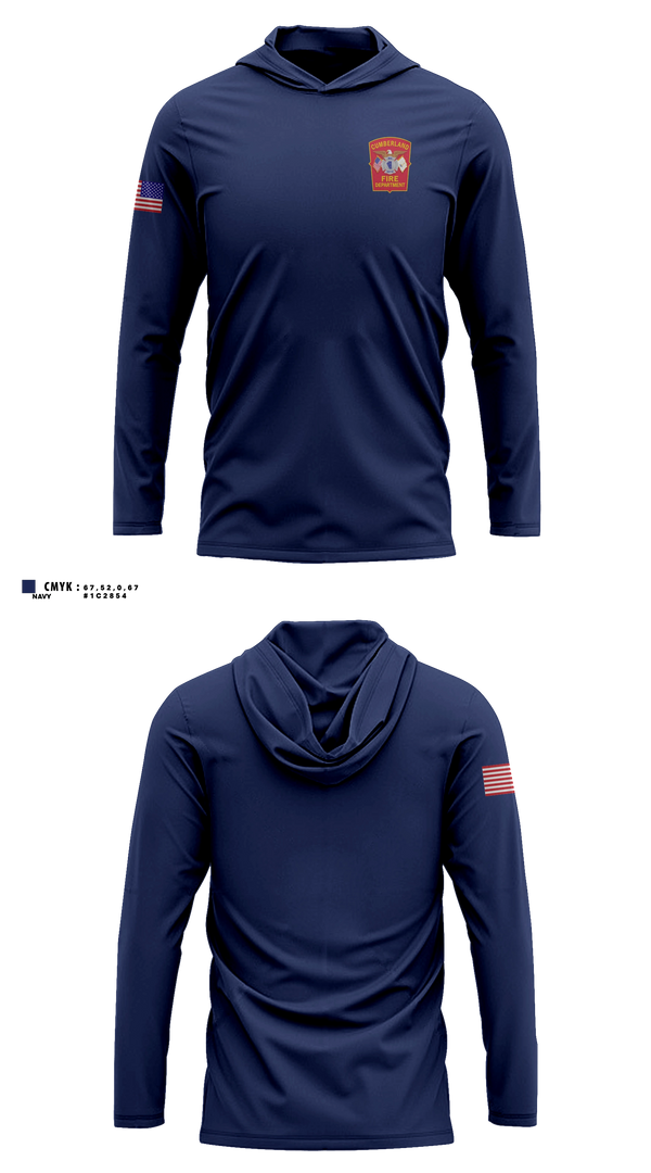 Long Sleeve hooded sunshirt, Cumberland Fire Department, Fire Department, Teamtime, Team time, sublimation, custom sports apparel, team uniforms, spirit wear, spiritwear, sports uniforms, custom shirts, team store, custom team store, fundraiser sports, apparel fundraiser