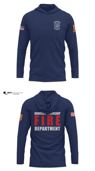 Long Sleeve Hooded Sun Shirt, Johnson township fire department, Fire Department, Teamtime, Team time, sublimation, custom sports apparel, team uniforms, spirit wear, spiritwear, sports uniforms, custom shirts, team store, custom team store, fundraiser sports, apparel fundraiser