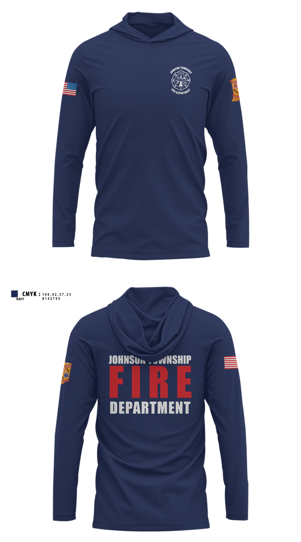 Long Sleeve Hooded Sun Shirt, Johnson township fire department, Fire Department, Teamtime, Team time, sublimation, custom sports apparel, team uniforms, spirit wear, spiritwear, sports uniforms, custom shirts, team store, custom team store, fundraiser sports, apparel fundraiser