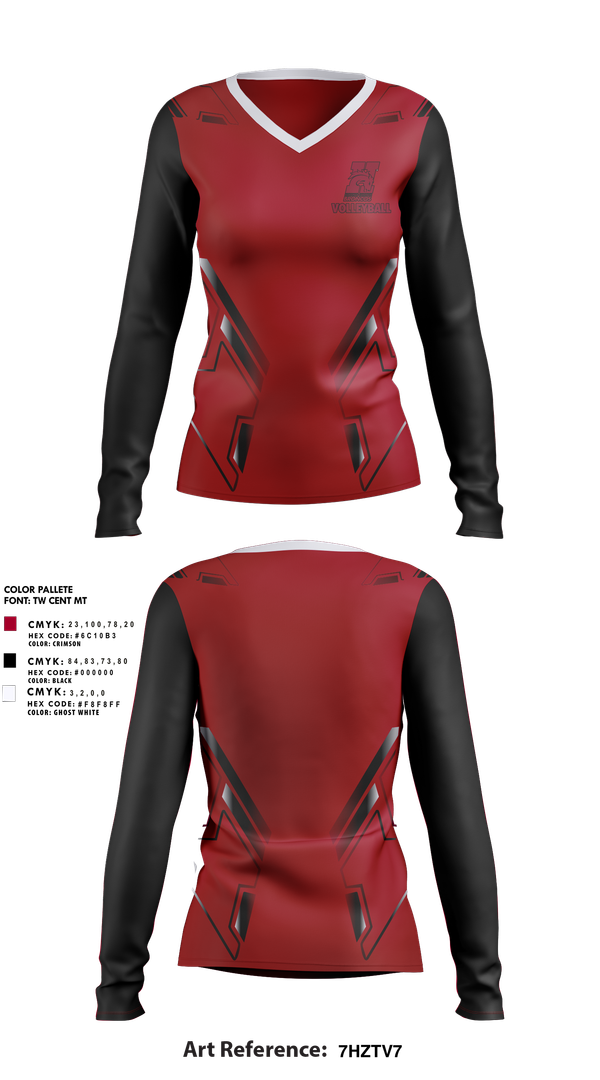 Womens Long Sleeve Vneck Shirt, Hastings College Broncos Volleyball, Women's Volleyball, Teamtime, Team time, sublimation, custom sports apparel, team uniforms, spirit wear, spiritwear, sports uniforms, custom shirts, team store, custom team store, fundraiser sports, apparel fundraiser