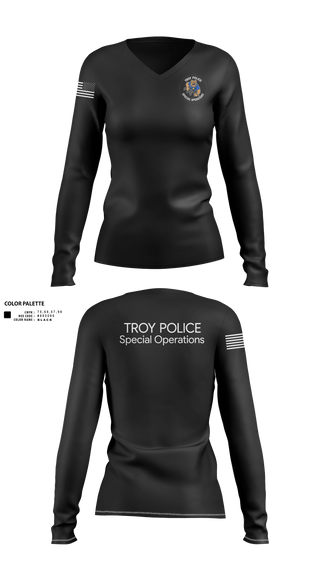 Womens Long Sleeve Vneck Shirt, Troy Police Special Operations, Police, Teamtime, Team time, sublimation, custom sports apparel, team uniforms, spirit wear, spiritwear, sports uniforms, custom shirts, team store, custom team store, fundraiser sports, apparel fundraiser