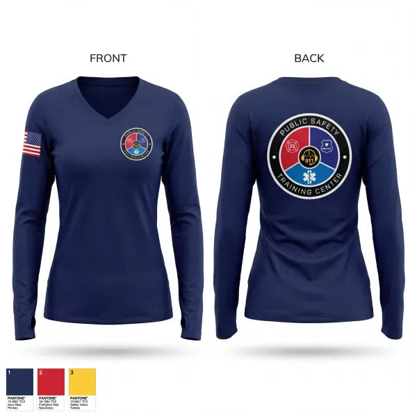 Womens Long Sleeve Vneck Shirt, Public Safety Training Center, Fire Department, Teamtime, Team time, sublimation, custom sports apparel, team uniforms, spirit wear, spiritwear, sports uniforms, custom shirts, team store, custom team store, fundraiser sports, apparel fundraiser