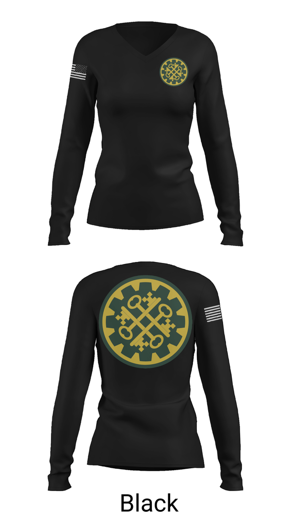 Womens Long Sleeve Vneck Shirt, 1775th military police, National Guard, Teamtime, Team time, sublimation, custom sports apparel, team uniforms, spirit wear, spiritwear, sports uniforms, custom shirts, team store, custom team store, fundraiser sports, apparel fundraiser