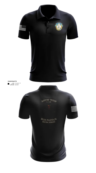 1-7 Cavlary Division Apache Troop Blue Platoon Recon Junkies Short Sleeve Performance Polo - 21