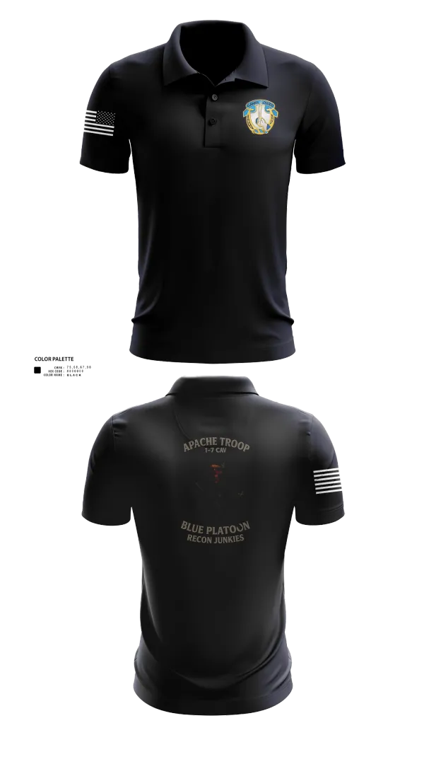 Short Sleeve Performance Polo, 1-7 Cavlary Division Apache Troop Blue Platoon Recon Junkies, Army, Teamtime, Team time, sublimation, custom sports apparel, team uniforms, spirit wear, spiritwear, sports uniforms, custom shirts, team store, custom team store, fundraiser sports, apparel fundraiser