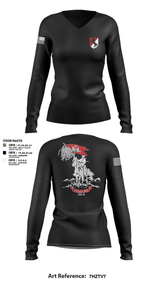 Womens Long Sleeve Vneck Shirt, 58th CEC-A, Army, Teamtime, Team time, sublimation, custom sports apparel, team uniforms, spirit wear, spiritwear, sports uniforms, custom shirts, team store, custom team store, fundraiser sports, apparel fundraiser