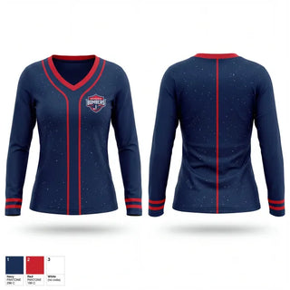 Womens Long Sleeve Vneck Shirt, Owensboro Bombers, Baseball, Teamtime, Team time, sublimation, custom sports apparel, team uniforms, spirit wear, spiritwear, sports uniforms, custom shirts, team store, custom team store, fundraiser sports, apparel fundraiser