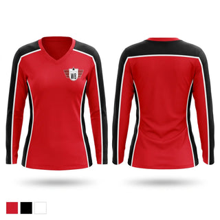 Womens Long Sleeve Vneck Shirt, Wright Brothers Pilots, Women's Volleyball, Teamtime, Team time, sublimation, custom sports apparel, team uniforms, spirit wear, spiritwear, sports uniforms, custom shirts, team store, custom team store, fundraiser sports, apparel fundraiser