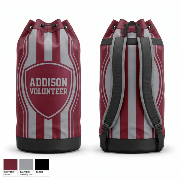 Gear Bag, Addison volunteer, Fire Department, Teamtime, Team time, sublimation, custom sports apparel, team uniforms, spirit wear, spiritwear, sports uniforms, custom shirts, team store, custom team store, fundraiser sports, apparel fundraiser