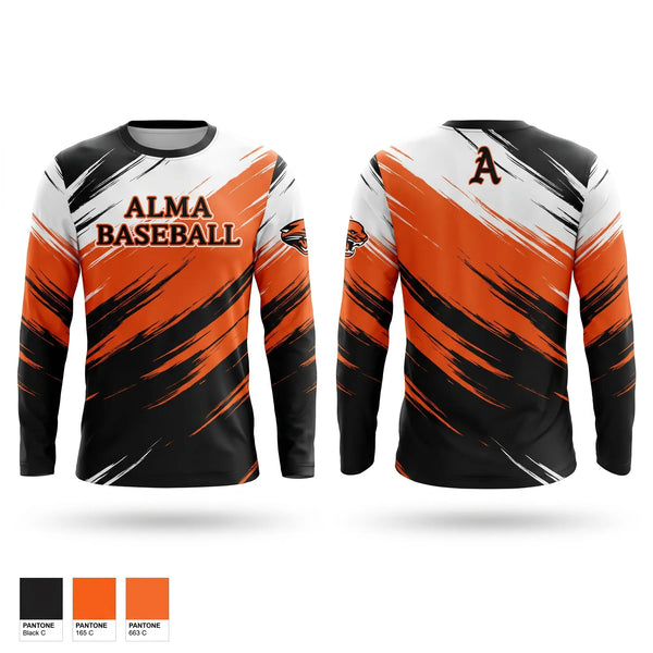 Long Sleeve Performance Shirt, Alma, Baseball, Teamtime, Team time, sublimation, custom sports apparel, team uniforms, spirit wear, spiritwear, sports uniforms, custom shirts, team store, custom team store, fundraiser sports, apparel fundraiser