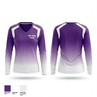 Womens Long Sleeve Vneck Shirt, Alta vista Lobos, Track & Field, Teamtime, Team time, sublimation, custom sports apparel, team uniforms, spirit wear, spiritwear, sports uniforms, custom shirts, team store, custom team store, fundraiser sports, apparel fundraiser