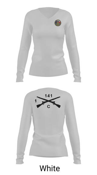Womens Long Sleeve Vneck Shirt, C Co 1-141 IN, Army, Teamtime, Team time, sublimation, custom sports apparel, team uniforms, spirit wear, spiritwear, sports uniforms, custom shirts, team store, custom team store, fundraiser sports, apparel fundraiser
