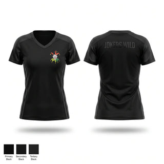 Womens Short Sleeve Vneck Shirt, “JOKERS WILD”, , Teamtime, Team time, sublimation, custom sports apparel, team uniforms, spirit wear, spiritwear, sports uniforms, custom shirts, team store, custom team store, fundraiser sports, apparel fundraiser