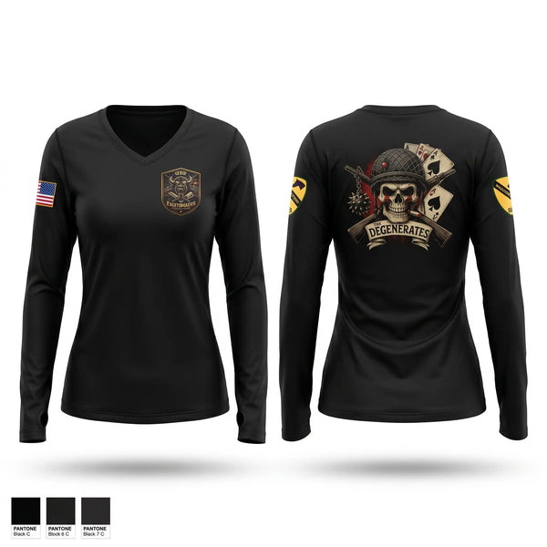 Womens Long Sleeve Vneck Shirt, 120th QM Company, Army, Teamtime, Team time, sublimation, custom sports apparel, team uniforms, spirit wear, spiritwear, sports uniforms, custom shirts, team store, custom team store, fundraiser sports, apparel fundraiser