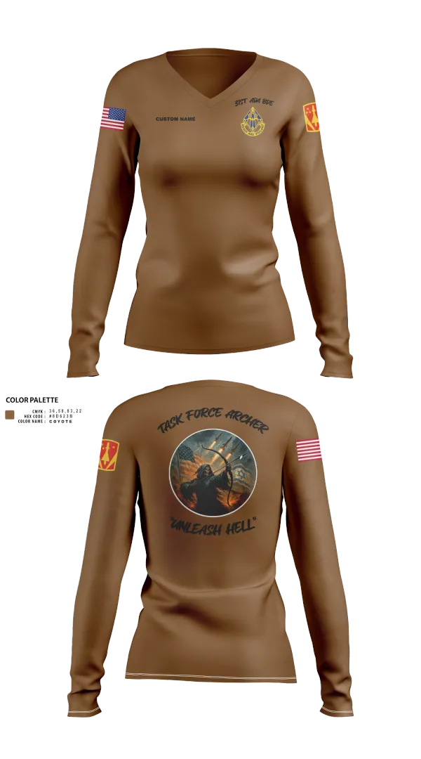 Womens Long Sleeve Vneck Shirt, HHB, 31st ADA BDE, , Teamtime, Team time, sublimation, custom sports apparel, team uniforms, spirit wear, spiritwear, sports uniforms, custom shirts, team store, custom team store, fundraiser sports, apparel fundraiser